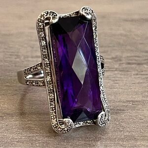 DK Large Faceted Rectangle Amethyst with Spinel Accents 925 Sterling Silver Ring